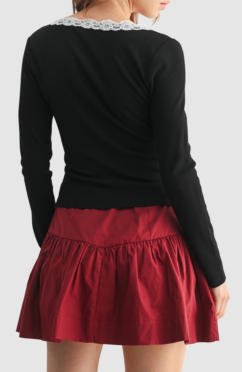 Lush Lace Trim Cardigan, Alternate, color, Black