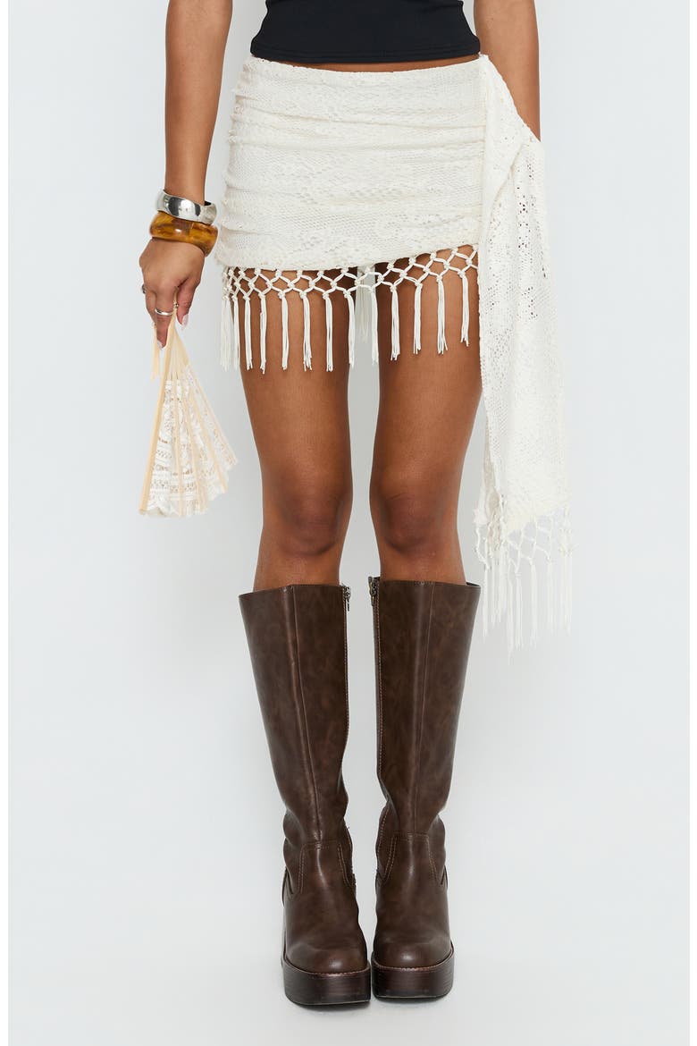 Winita Macrame Tassel Miniskirt, Main, color, CREAM
