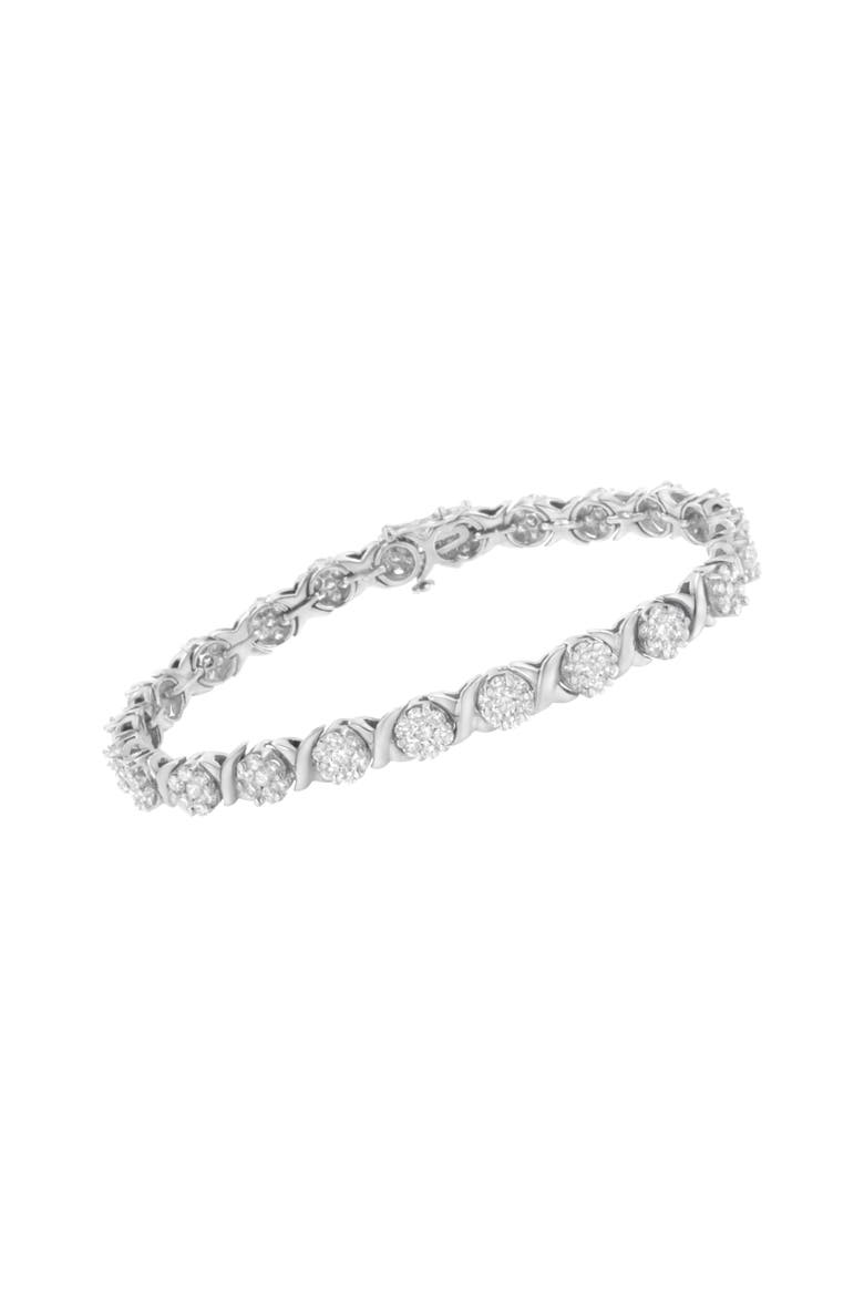 14K White Gold 4 7/8 Cttw Round Diamond Cluster Tennis Bracelet, Alternate, color, White