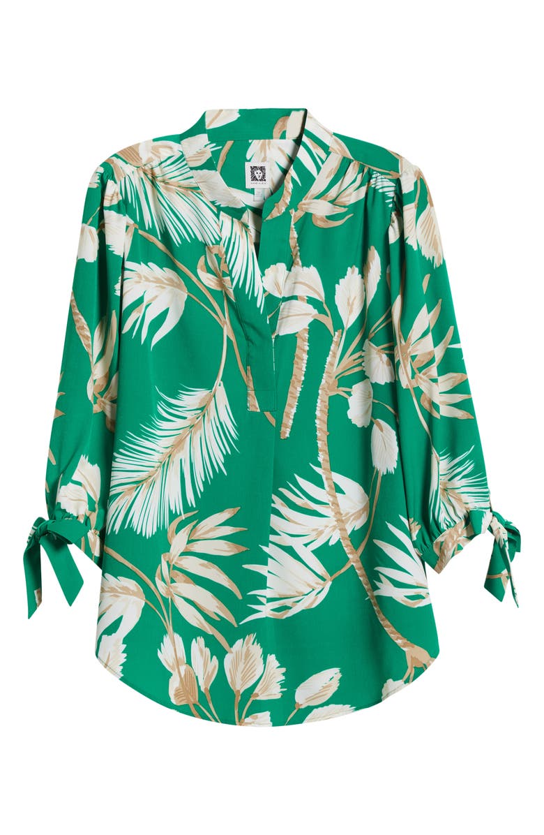Anne Klein Palm Print Tie Cuff Crepe Top, Alternate, color, Tropical Green Multi