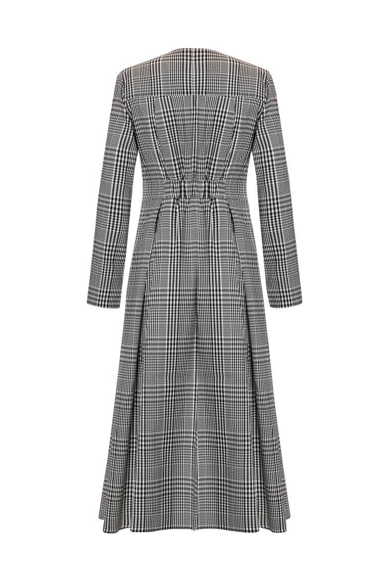 Notched Lapel Plaid Wrap Midi Dress, Alternate, color, BLACK-WHITE