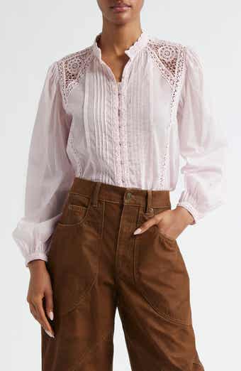 Isabel Marant Étoile Greicy Pintuck Tie Neck Cotton Top