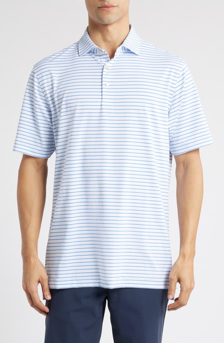 Peter Millar Dunnes Stripe Performance Jersey Polo, Main, color, White/ Cottage Blue