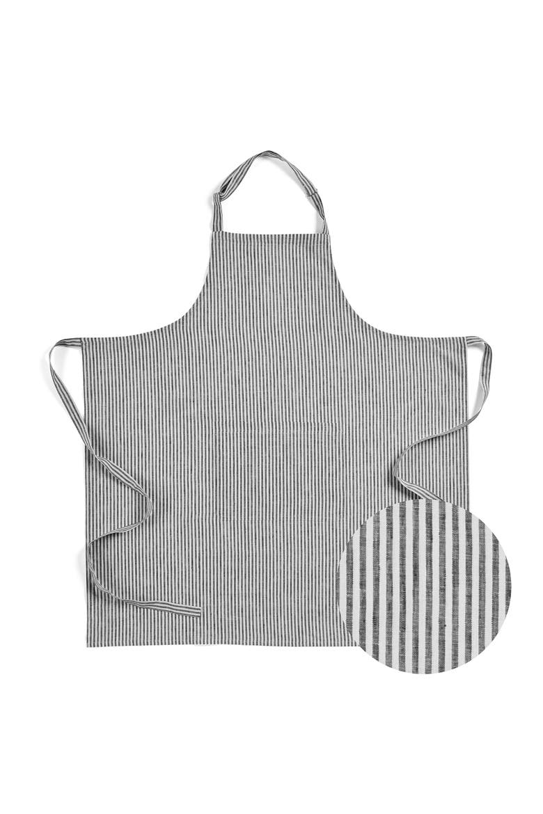 Linen Bib Apron with Adjustable Neck Strap & Center Pockets, 38 x 36 Inches, Main, color, Black and White