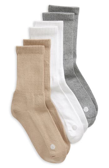 Zella 3-pack Crew Socks In Tan Thread