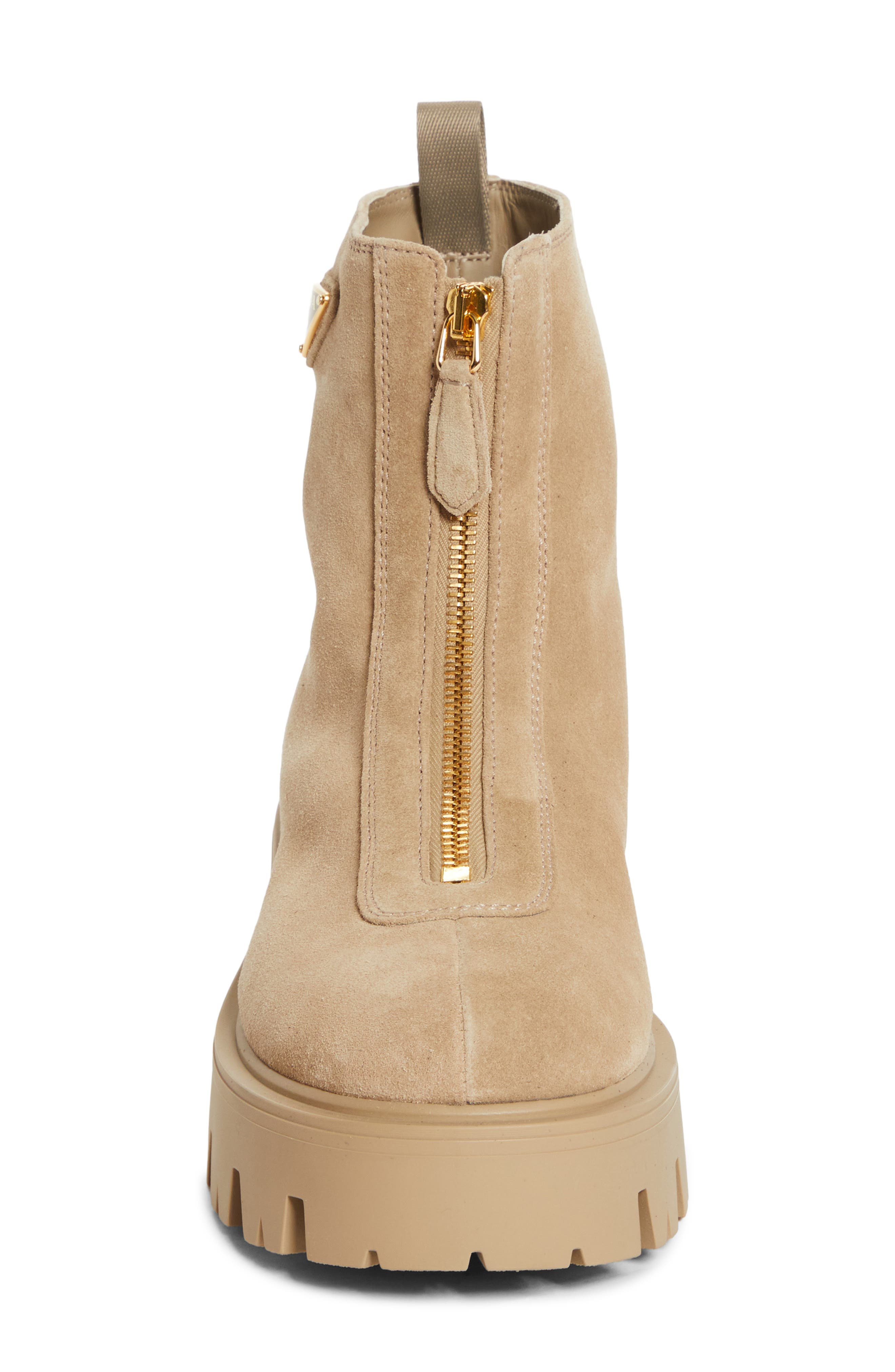 Prada Zip Front Lug Bootie, Alternate, color, Deserto