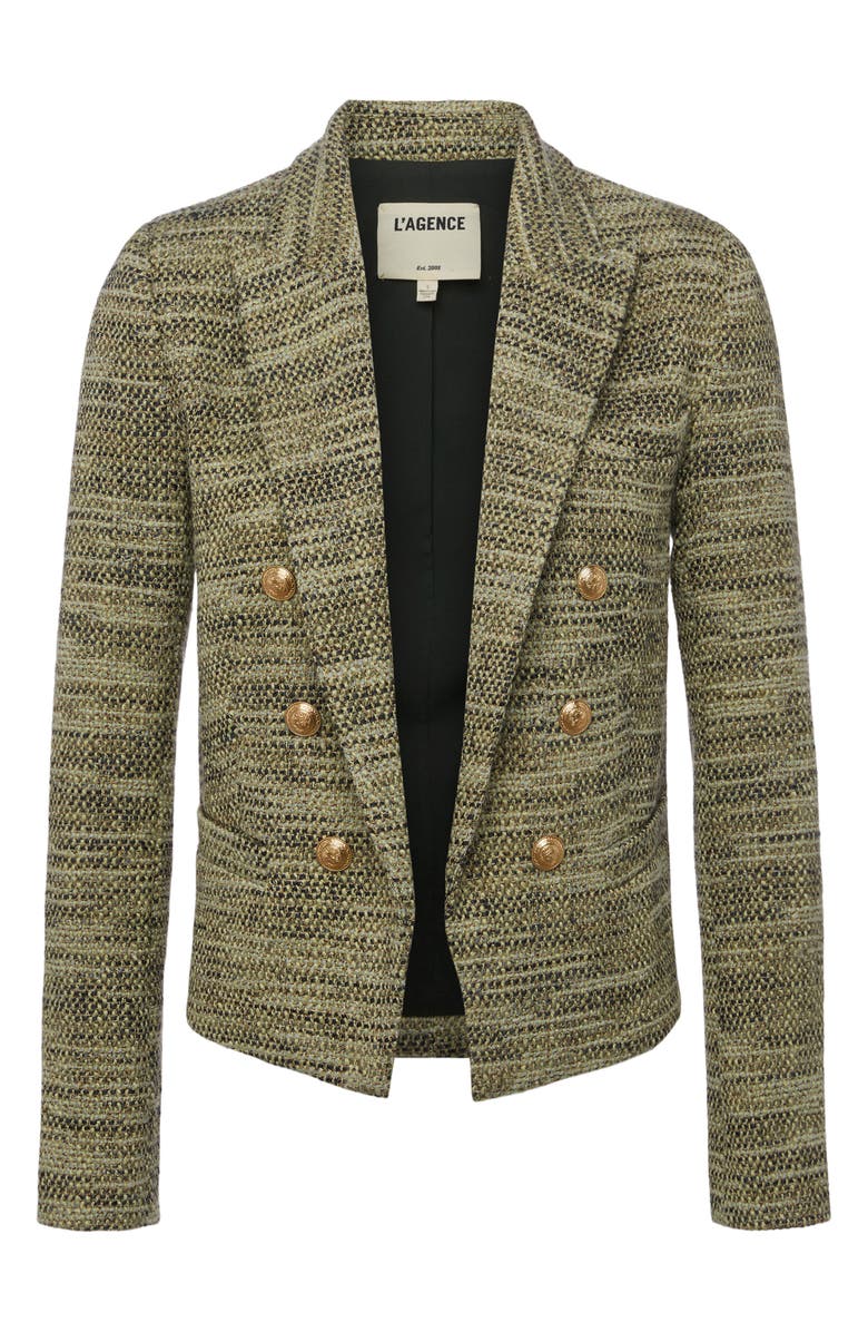 L'AGENCE Brooke Double Breasted Crop Blazer, Alternate, color, Olive Multi