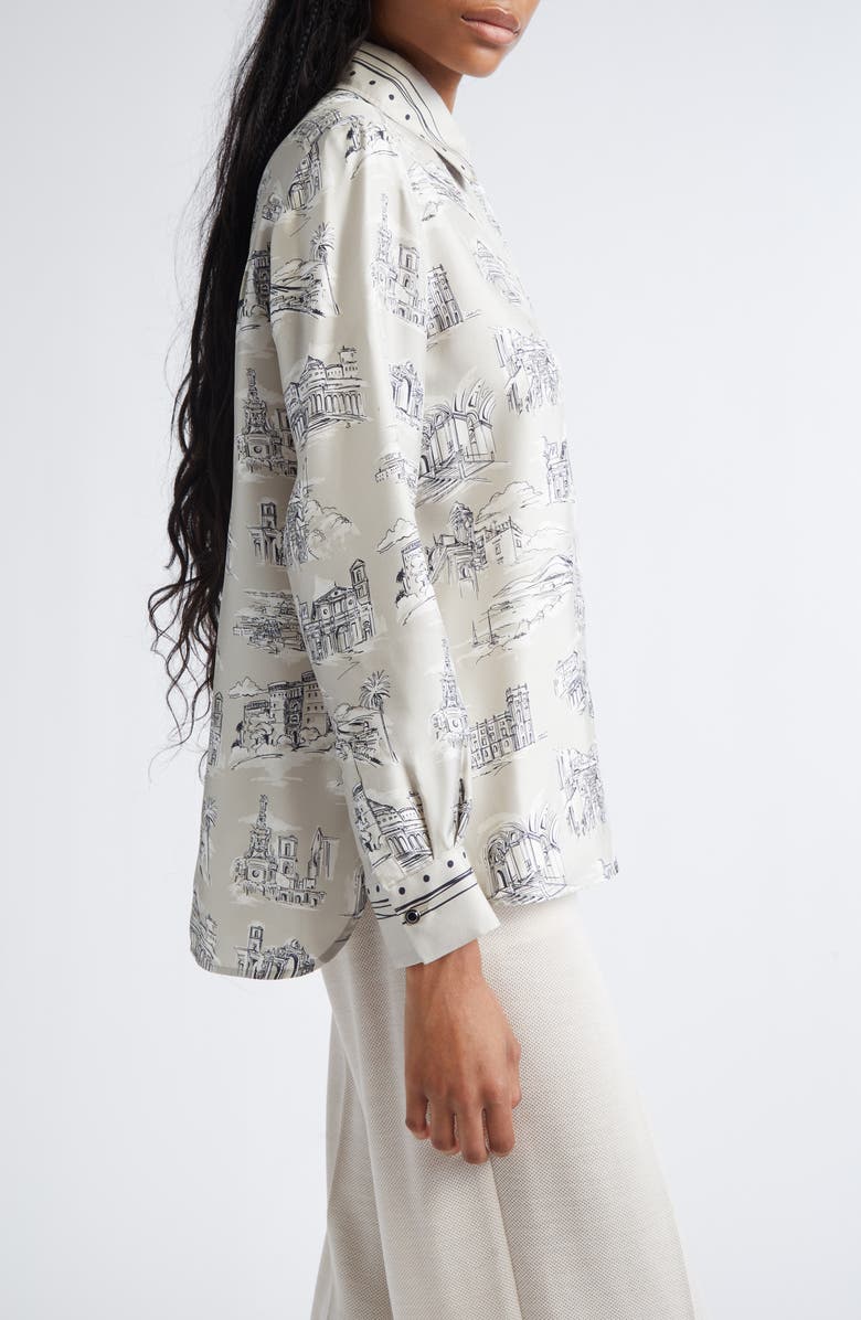 Max Mara Fado Silk Button-Up Shirt, Alternate, color, Sand