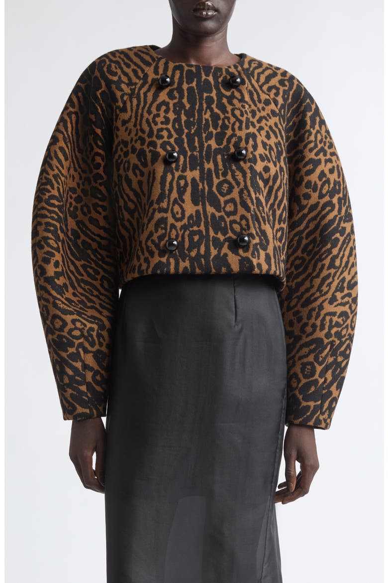 Leopard Print Wool Cocoon Jacket, Main, color, BROWN BLACK