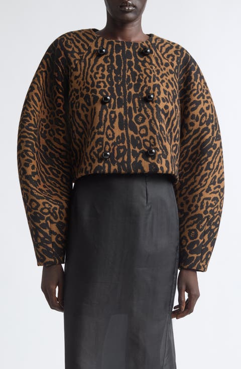 Leopard Print Wool Cocoon Jacket