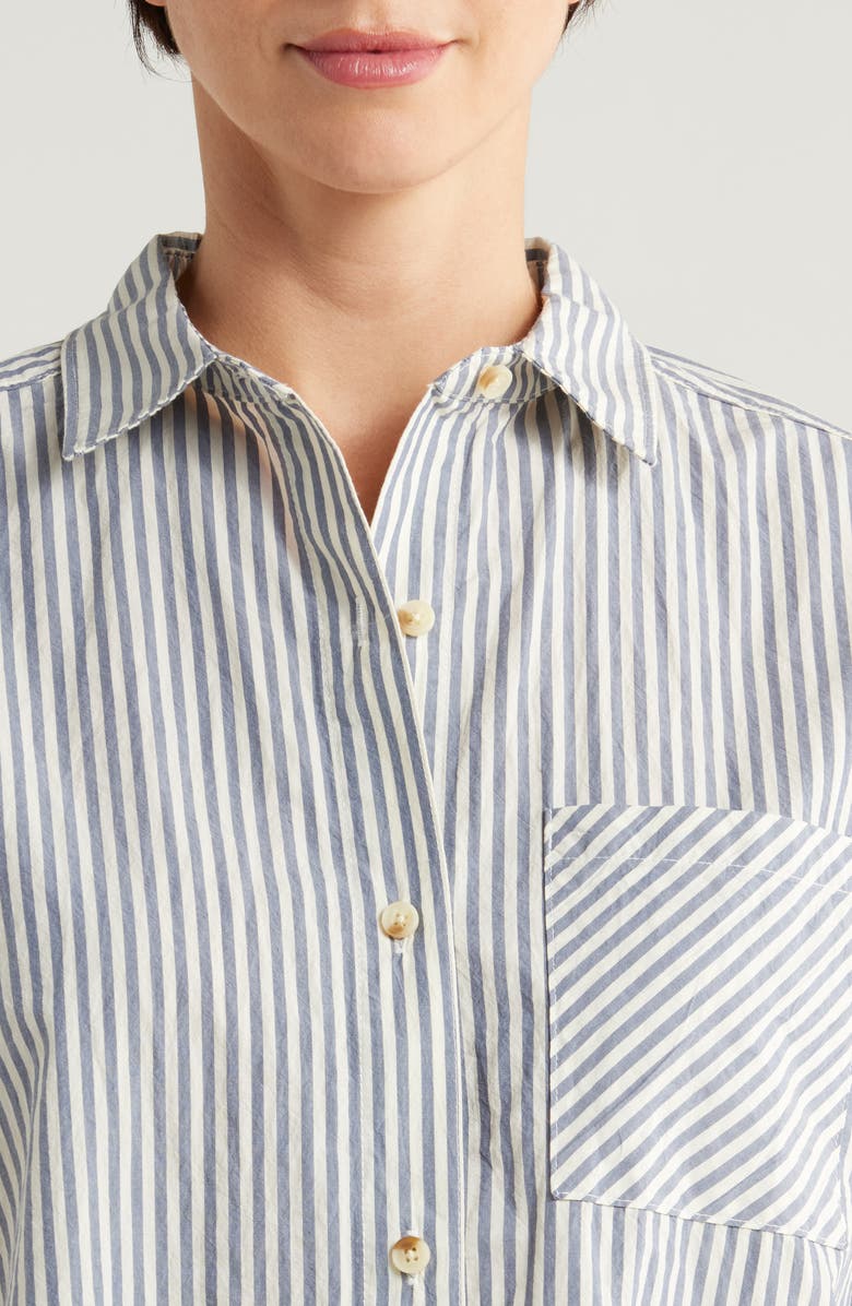 Marine Layer Abbey Stripe Cotton Poplin Button-Up Shirt, Alternate, color, Navy Stripe