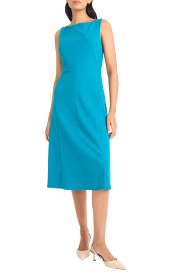 Maggy London Boat Neck Sleeveless Fit & Flare Dress In Blue