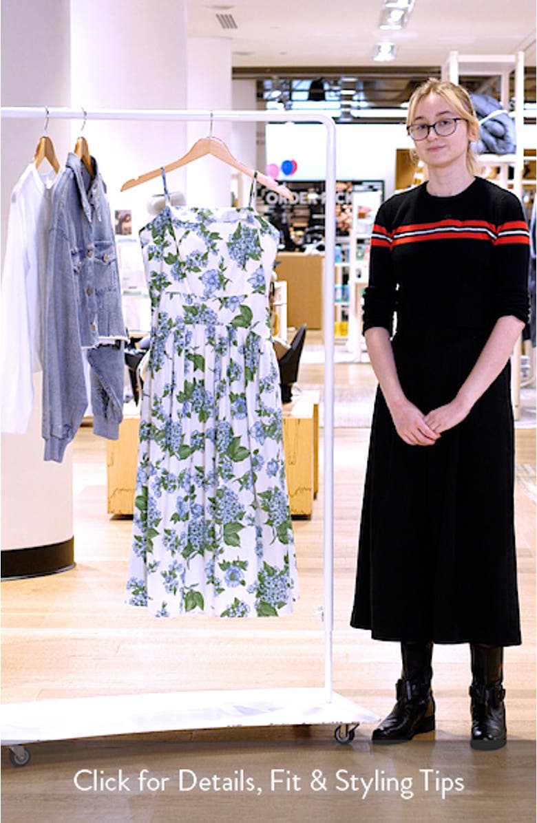 Floral Fold Over Neck Drop Waist Cotton Midi Sundress, sales video thumbnail