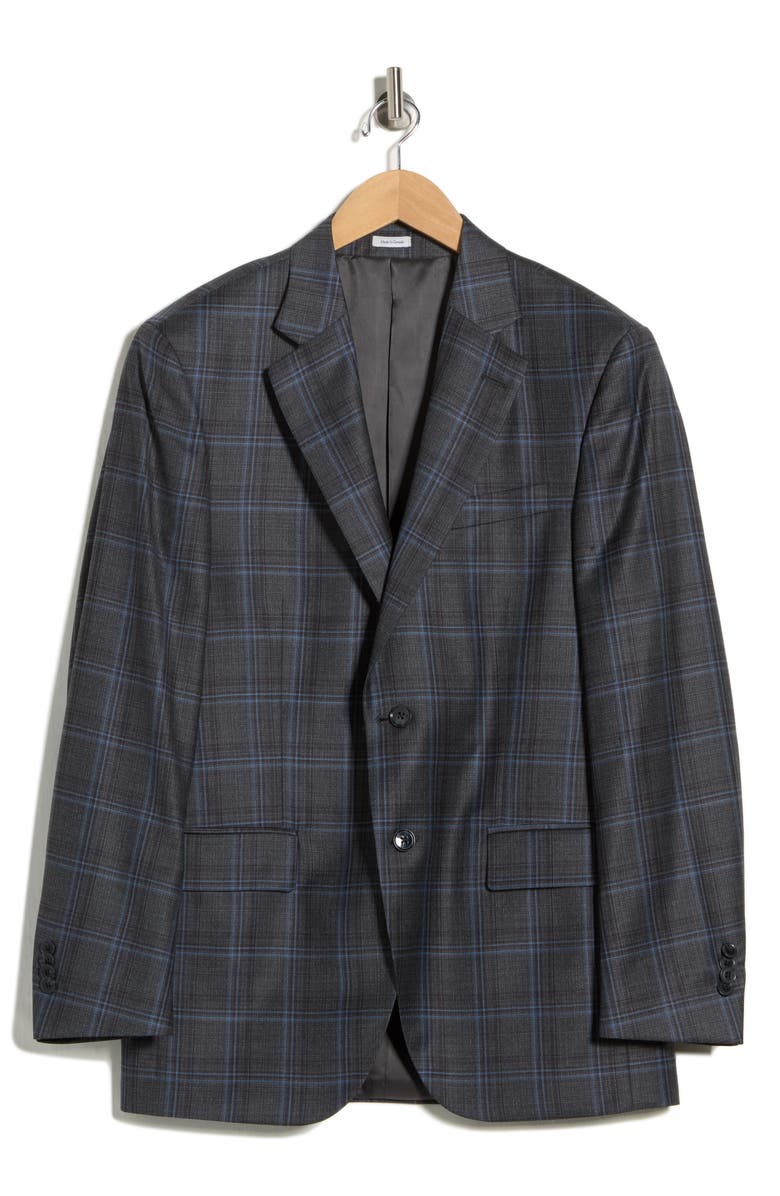 Peter Millar Charcoal Plaid Notch Lapel Wool Sport Coat, Alternate, color, Charcoal