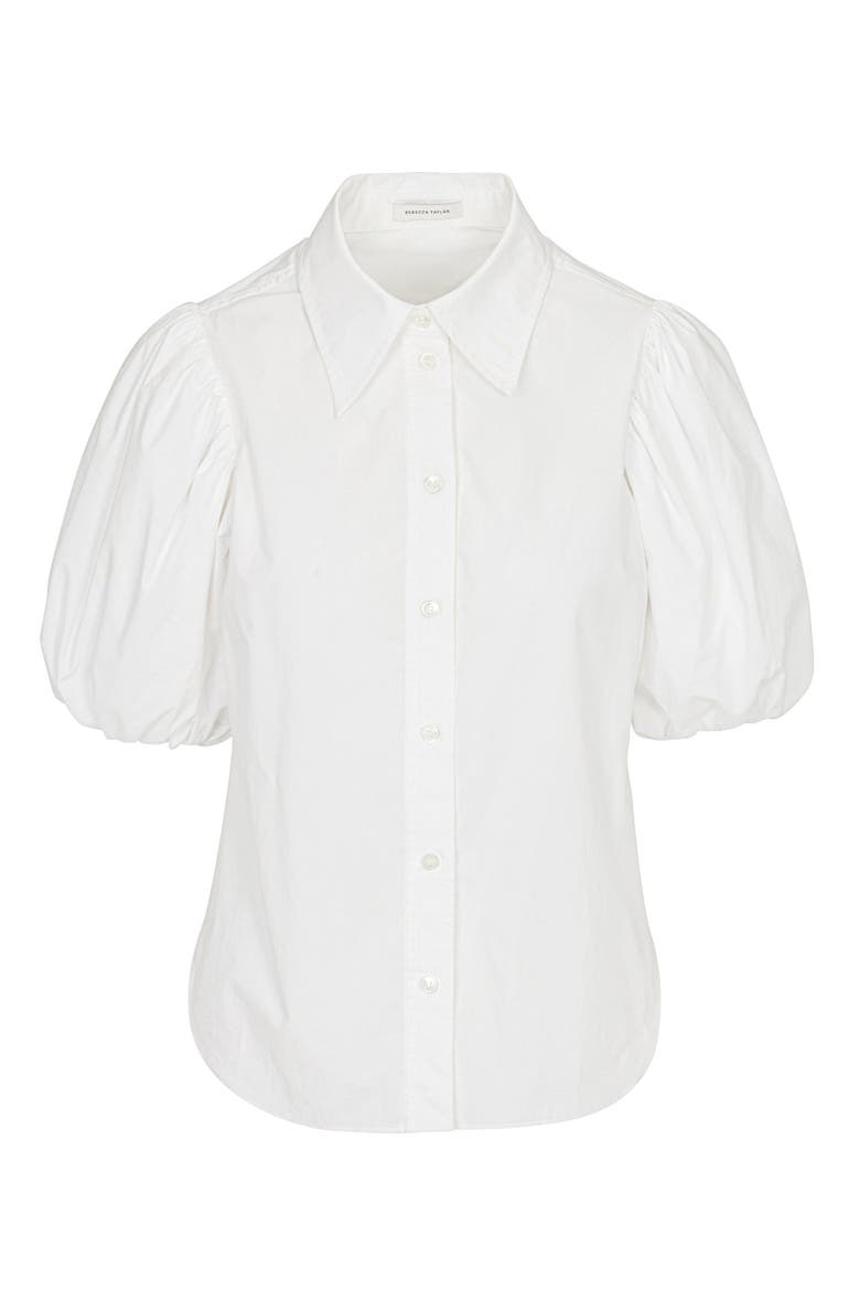 Puff Sleeve Button Down Shirt, Alternate, color, MILK