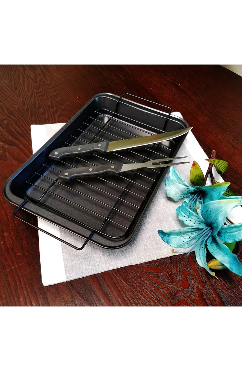 Gibson Home Reilly 4-Piece Non-Stick Carbon Steel Roaster Set, Alternate, color, Black