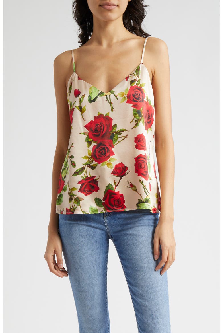 Jane Rose Print Silk Camisole, Main, color, SANDRED R