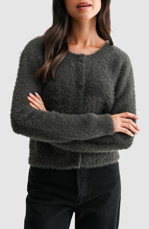 Fuzzy Crewneck Cardigan