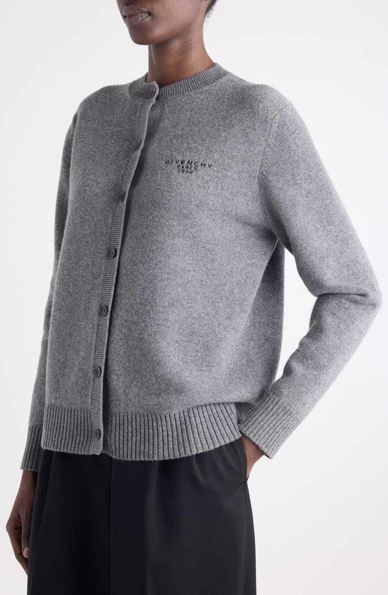 Givenchy Logo Embroidered Wool & Cashmere Cardigan, Alternate, color, Slate Blend