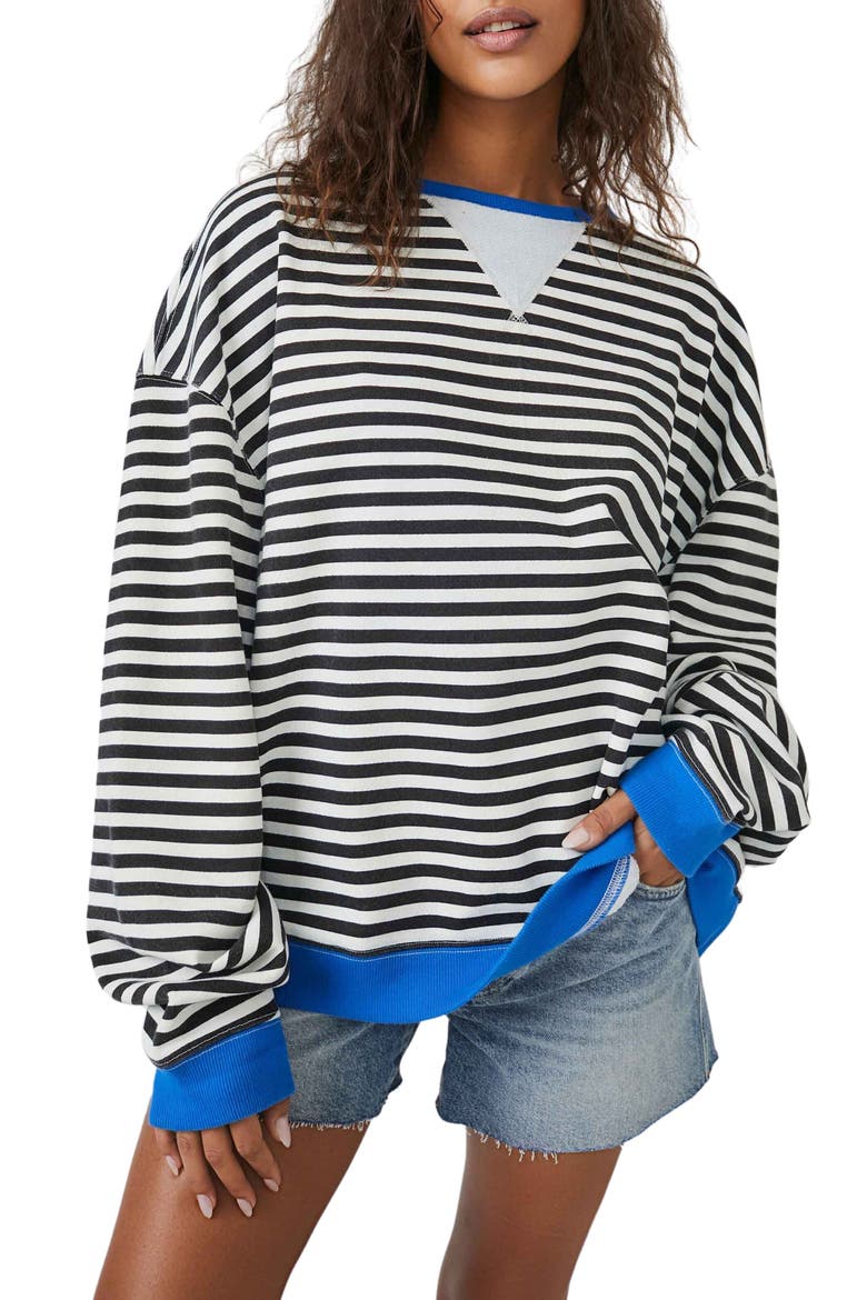 Oversize Stripe Sweatshirt, Main, color, BLACK COMBO