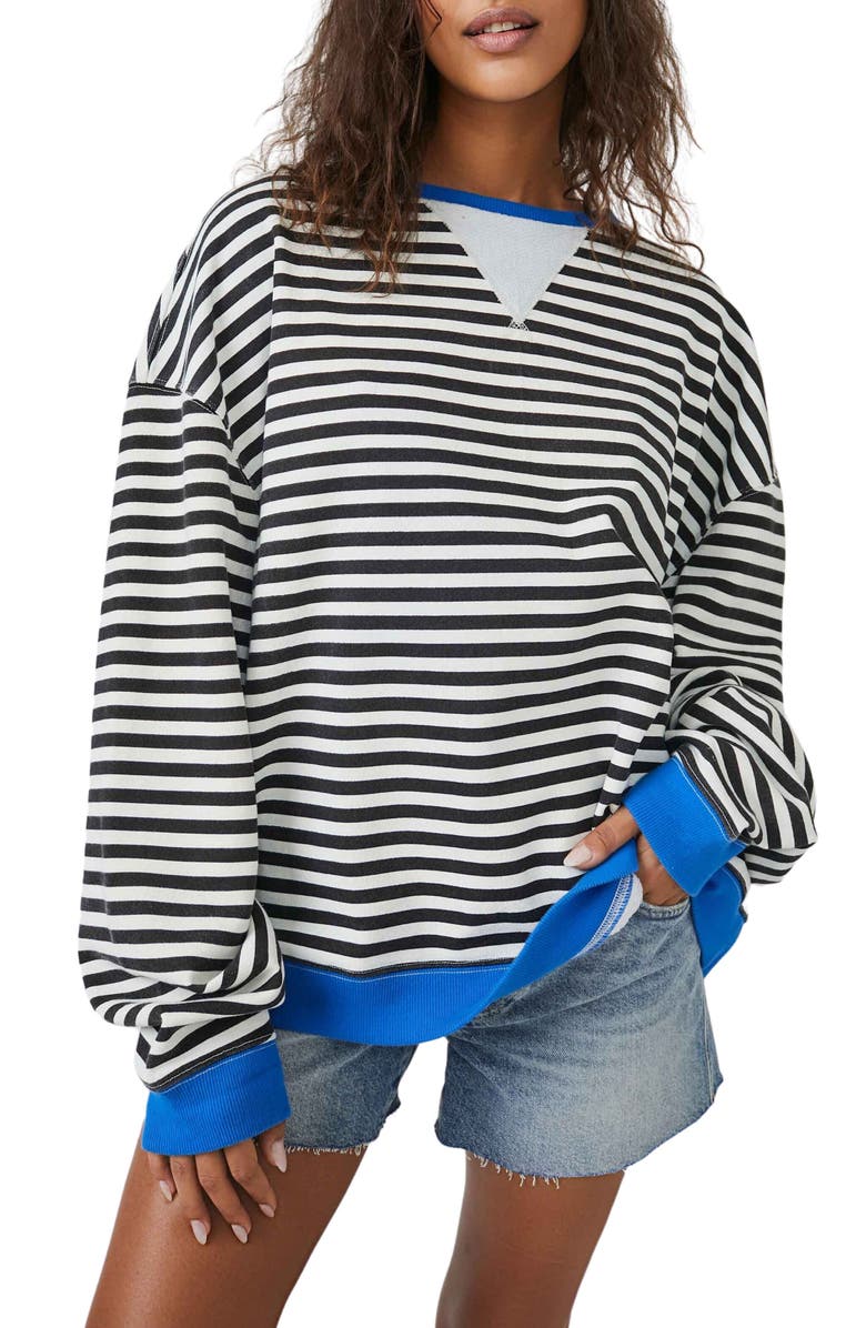 Free People Oversize Stripe Sweatshirt, Main, color, Black Combo