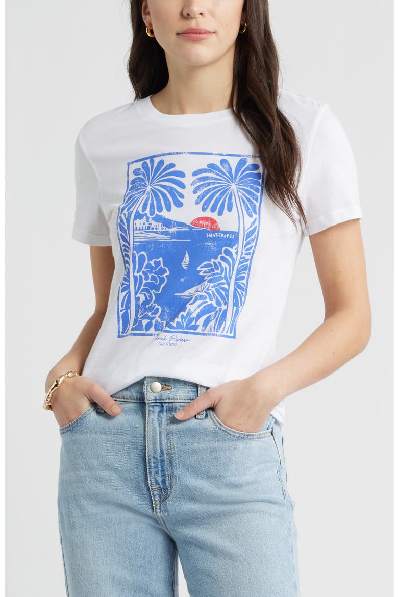 Palm Block Cotton Graphic T-Shirt, Main, color, WHITE PALM BLOCK PRINT