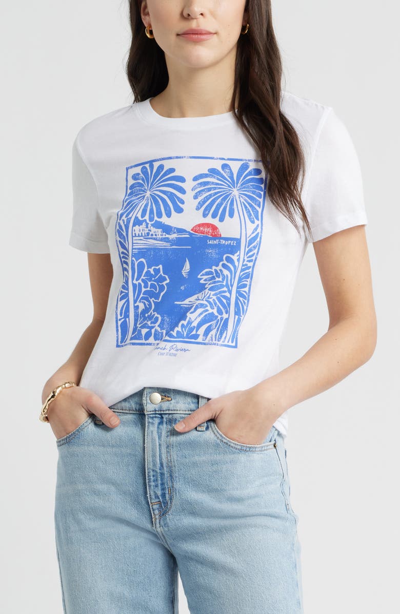 Caslon<sup>®</sup> Palm Block Cotton Graphic T-Shirt, Main, color, White Palm Block Print