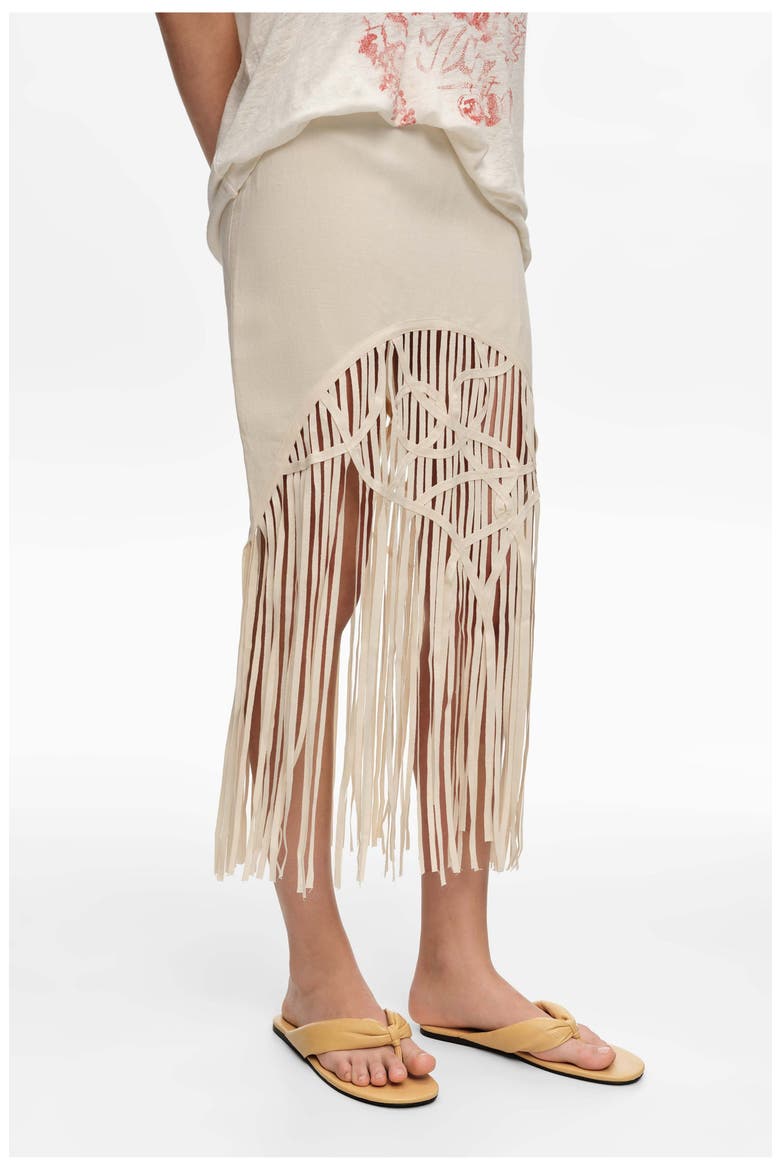 Irregular Fringed Linen Skirt, Alternate, color, SAND