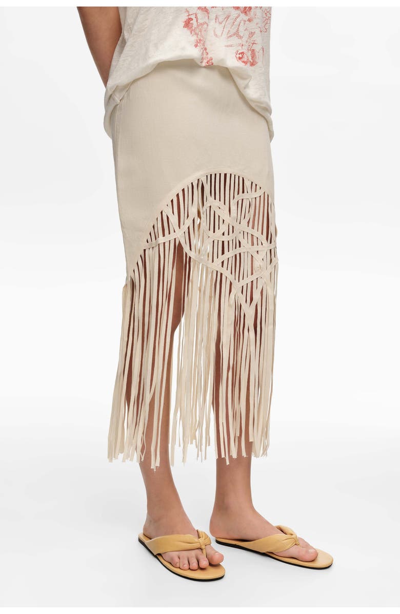 Bimba y Lola Irregular Fringed Linen Skirt, Alternate, color, Sand