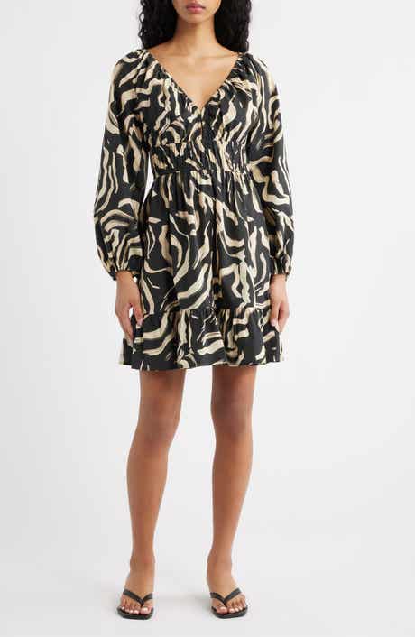 Krina Long Sleeve Brushstroke Print Dress