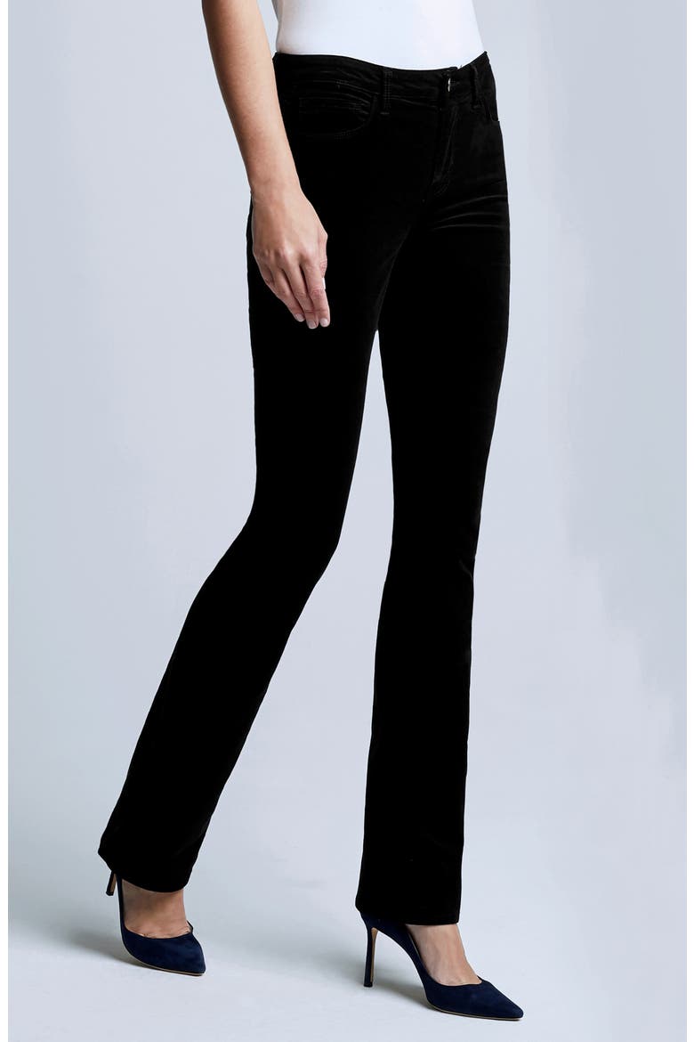 Stevie High Waist Straight Leg Velvet Pants, Main, color, NOIR