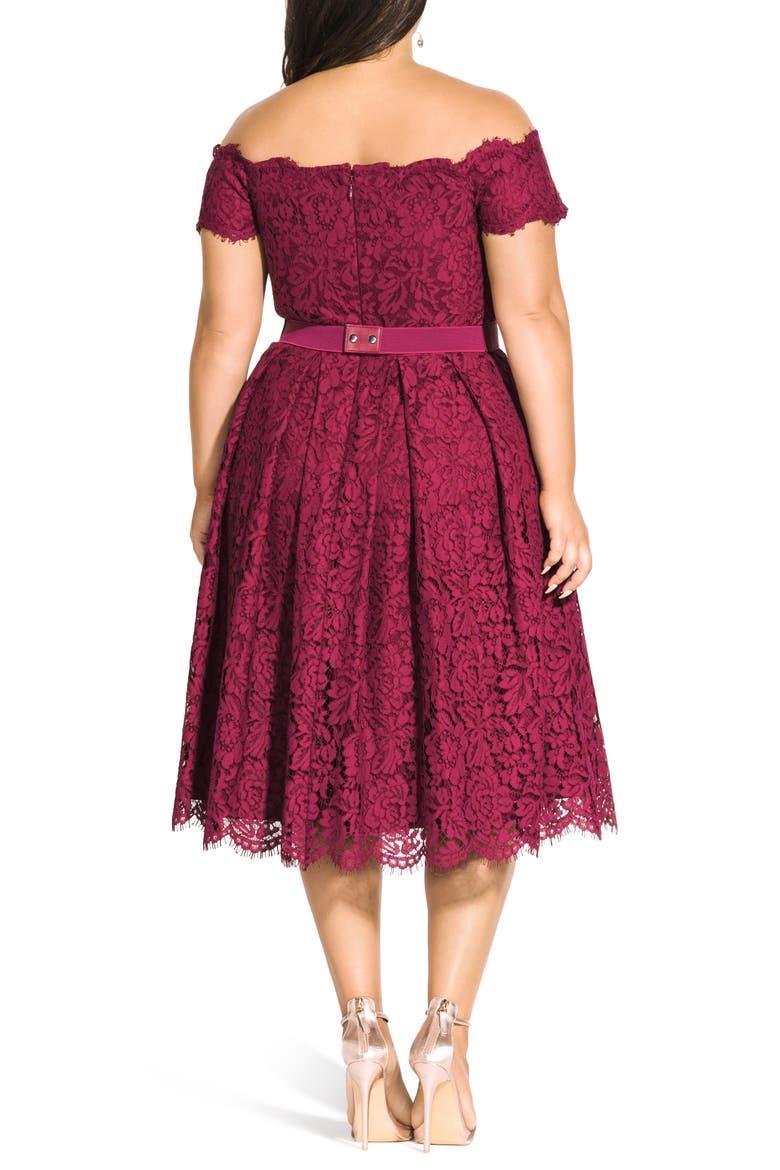 Off the Shoulder Lace Dreams Dress, Alternate, color, RUBY