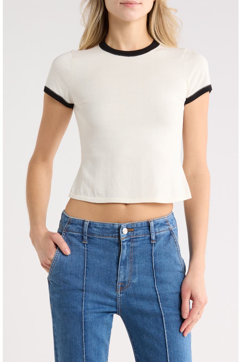 Carmen Ringer Cotton & Linen Blend Knit T-Shirt, Main, color, IVORY