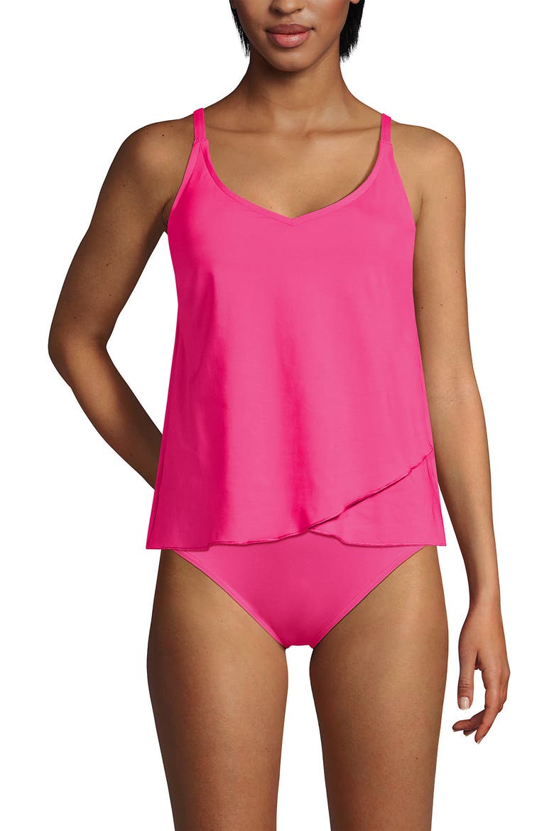 D-Cup Chlorine Resistant V-Neck Tulip Hem Tankini Swimsuit Top with Adjustable Straps, Main, color, Pink Azalea