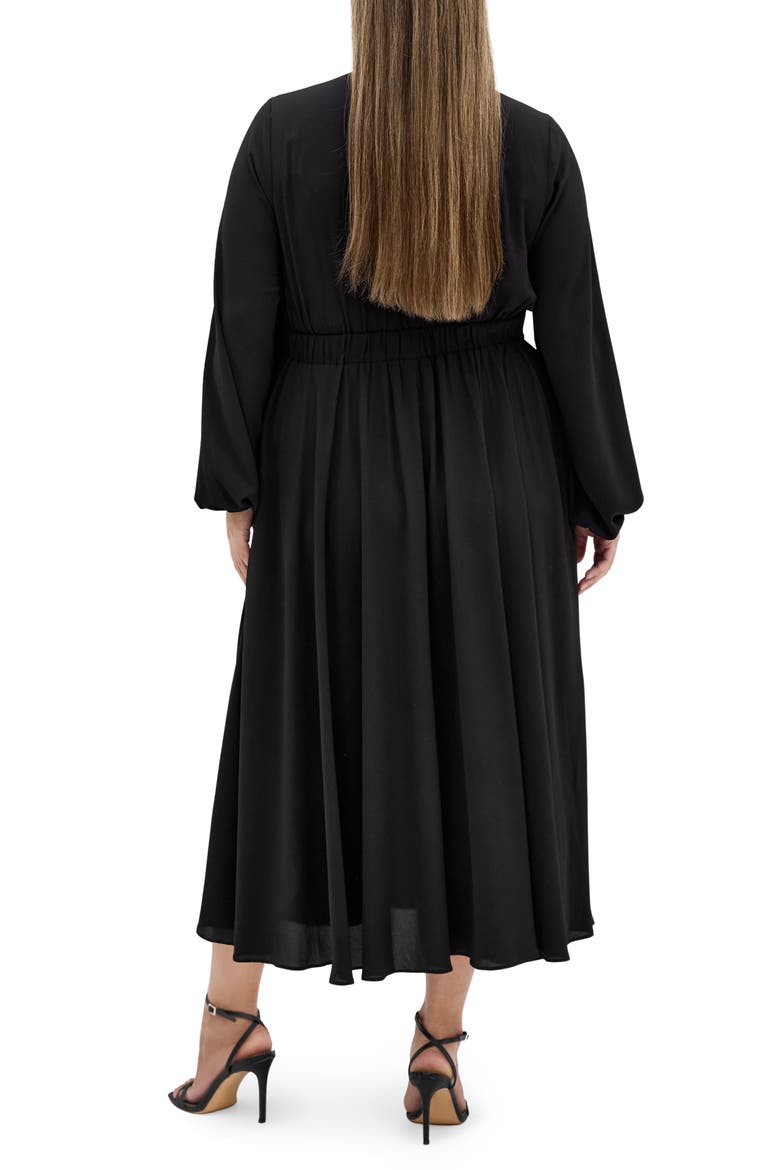 Adelyn Tie Front Long Sleeve Midi Dress, Alternate, color, BLACK