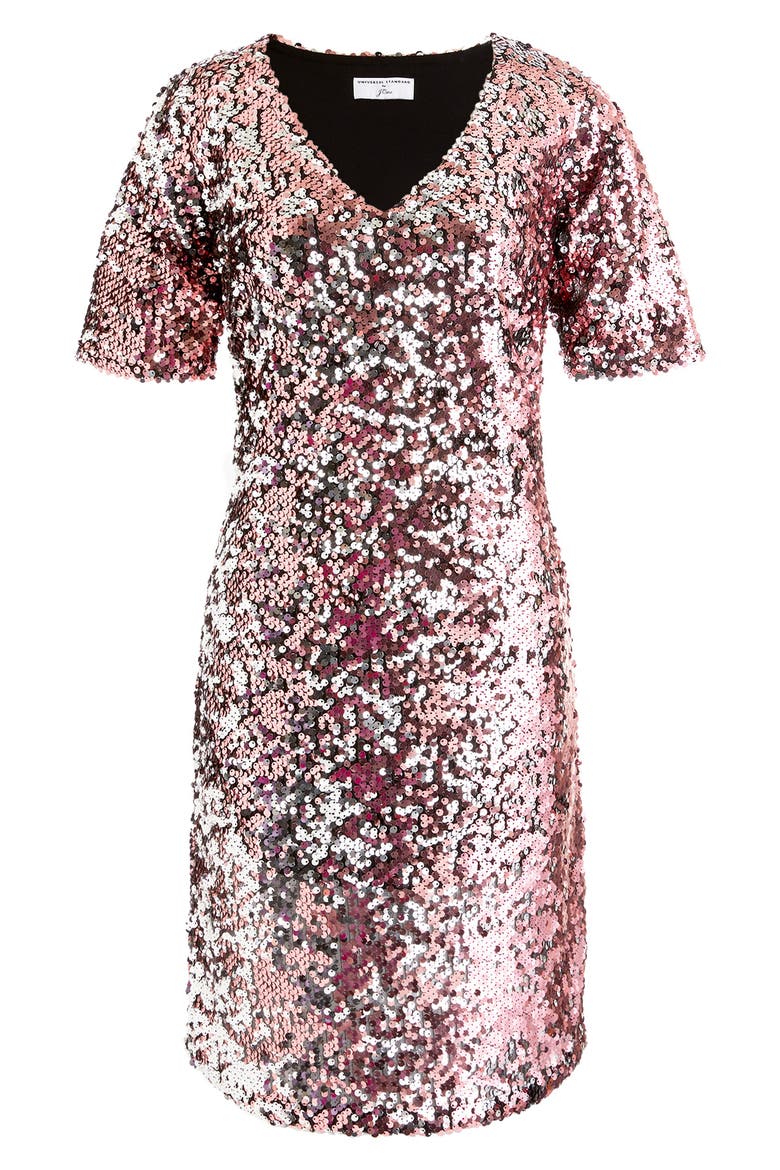 for J.Crew Sequin Shift Dress, Alternate, color, PALE PINK/ SILVER