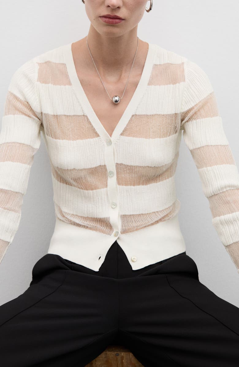 MANGO Sheer Stripe Cardigan, Alternate, color, 