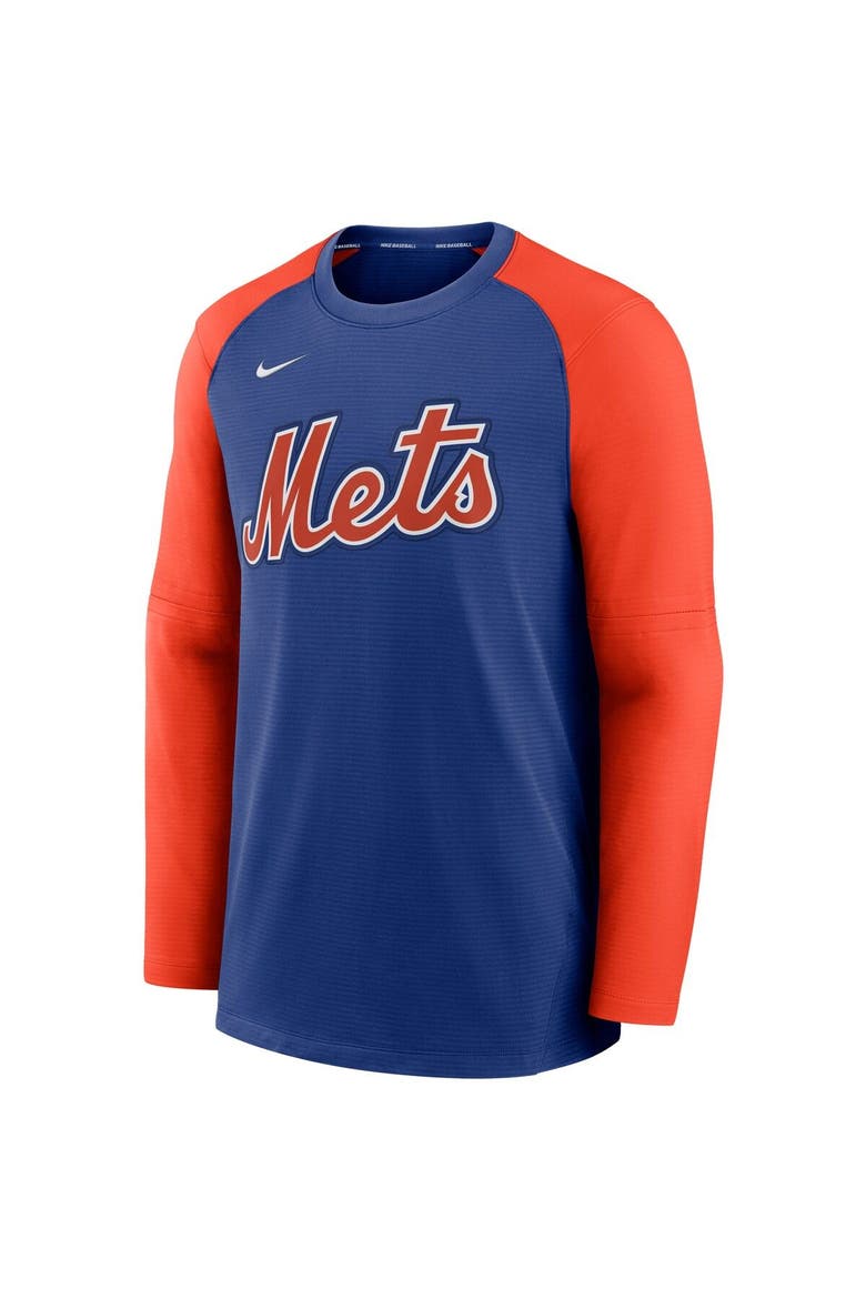 Men's Nike Royal/Orange New York Mets Authentic Collection Pregame Performance Raglan Pullover Sweatshirt, Alternate, color, Royal