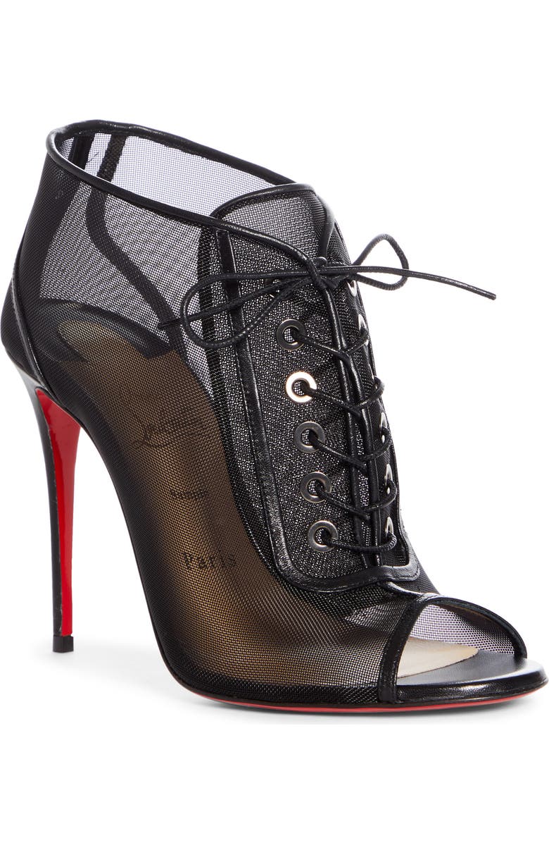 Christian Louboutin Ondessa Mesh Lace Up Peep Toe Bootie, Main, color,
