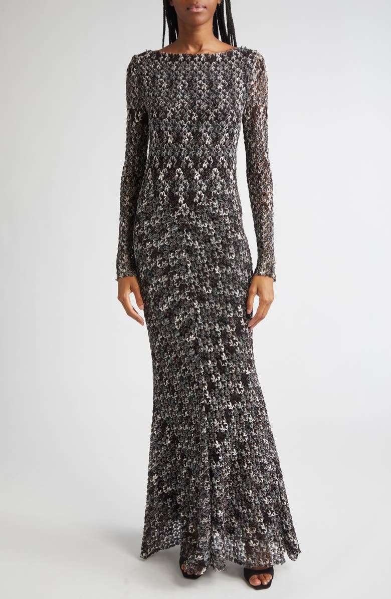Missoni Knit Metallic Lace Maxi Dress, Alternate, color, Dark Brown And Black