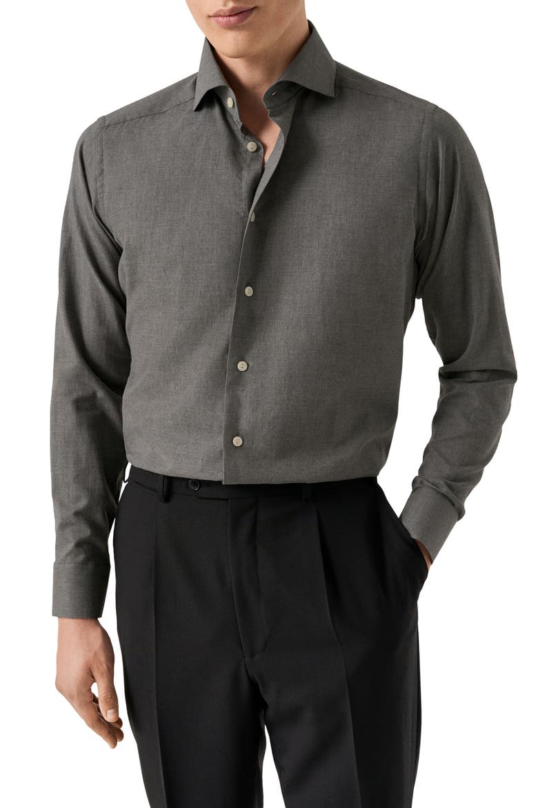 Contemporary Fit Flannel Dress Shirt, Main, color, DARK GREY