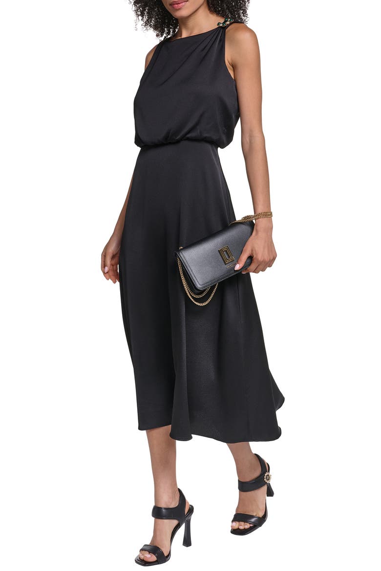Satin Face Crepe Midi Dress, Alternate, color, BLACK