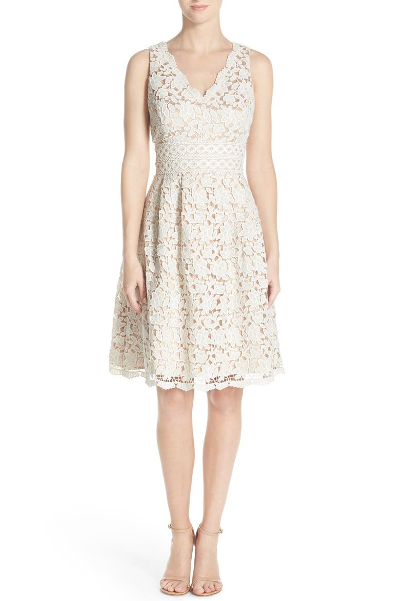 Lace Fit & Flare Dress, Alternate, color, WHITE