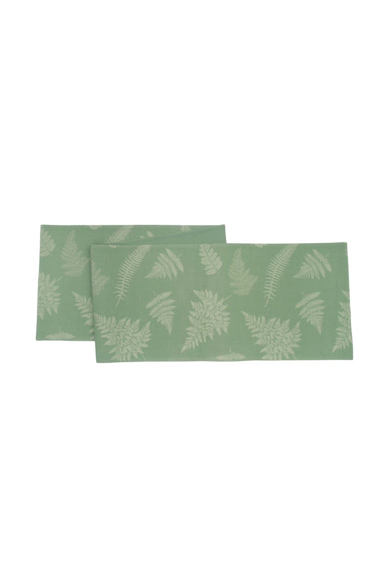 Botanical Fern Jacquard 100% Cotton Handwoven Table Runner 14" x 72", Main, color, Green