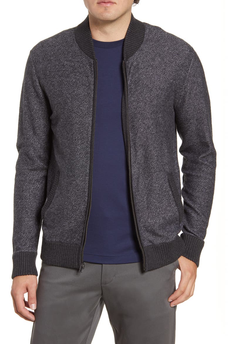 Cotton & Cashmere Bomber Sweater, Main, color, CHARCOAL