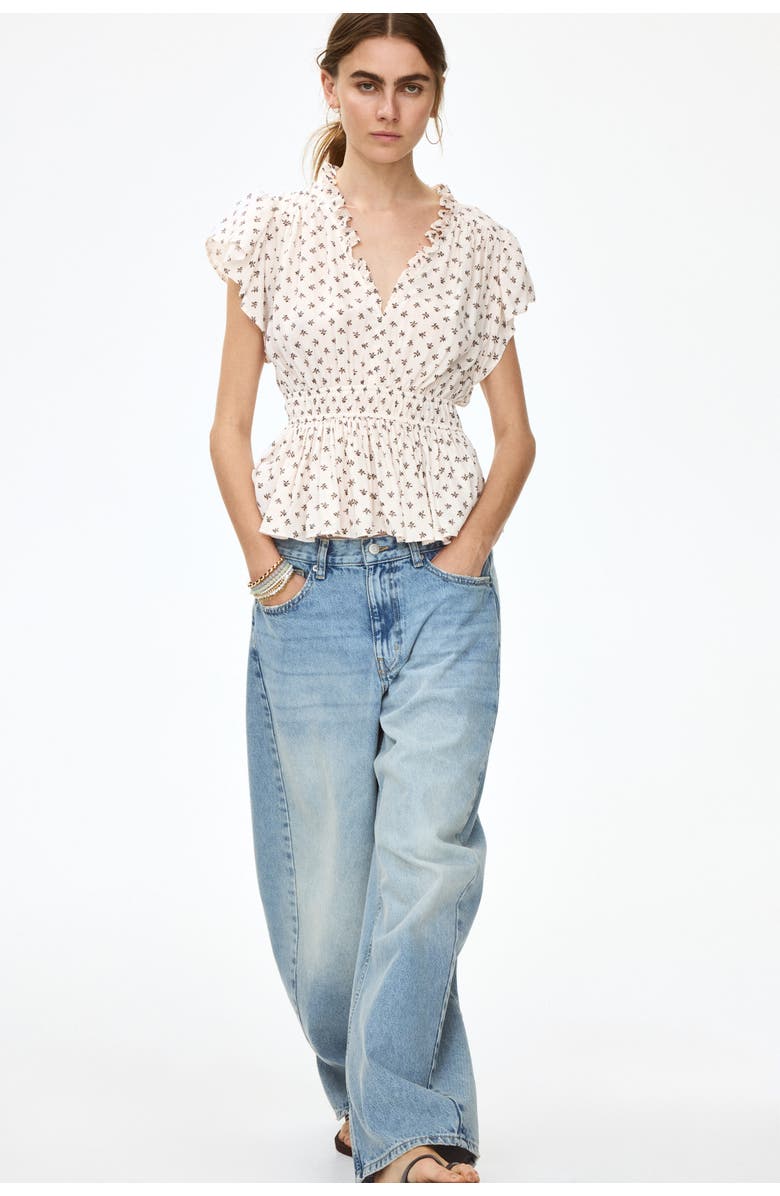 H&M Flutter-sleeved Peplum Blouse, Alternate, color, Ivory/Floral