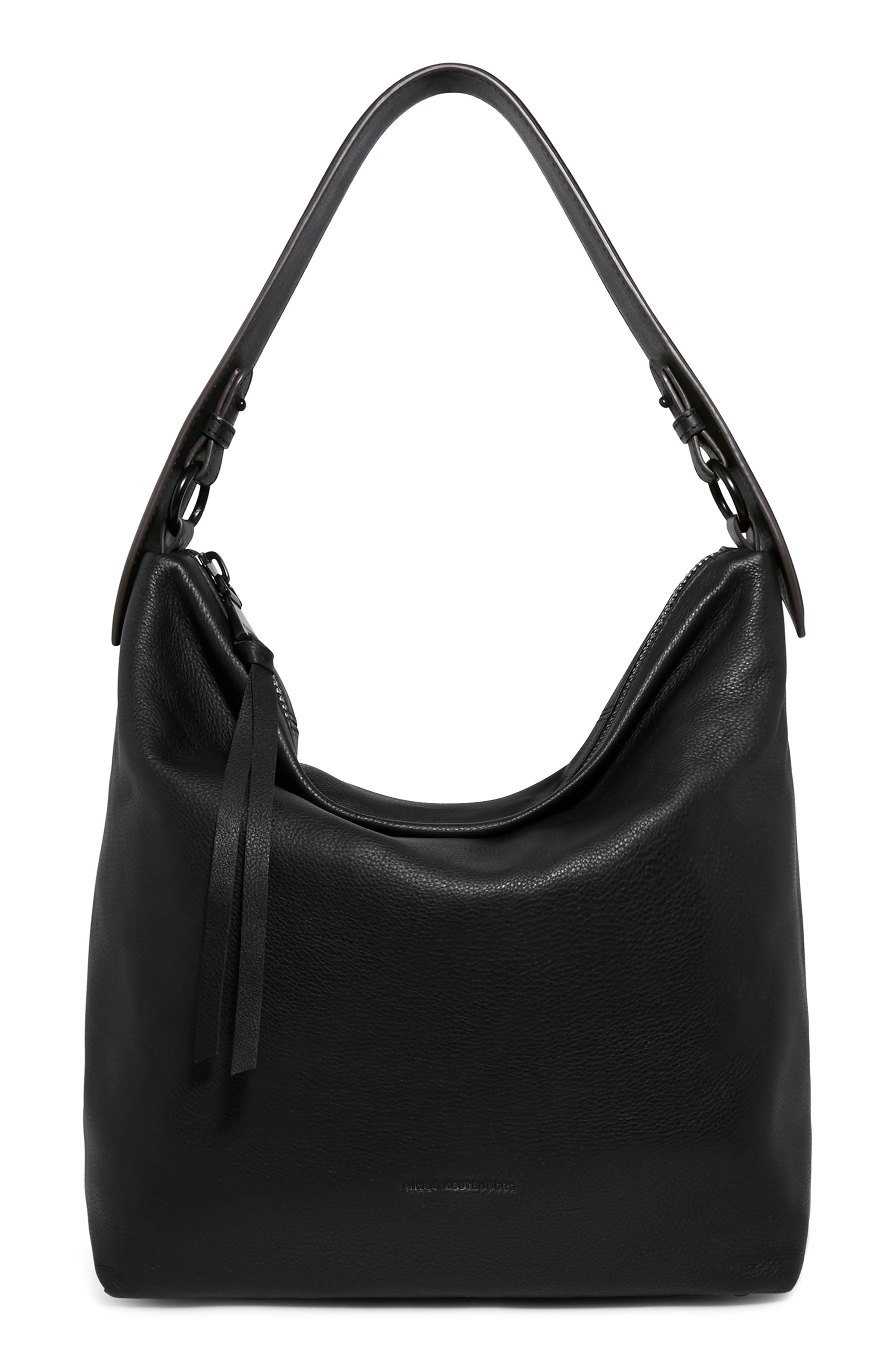 AIMEE Ava Leather Hobo Bag, Main, color, Black