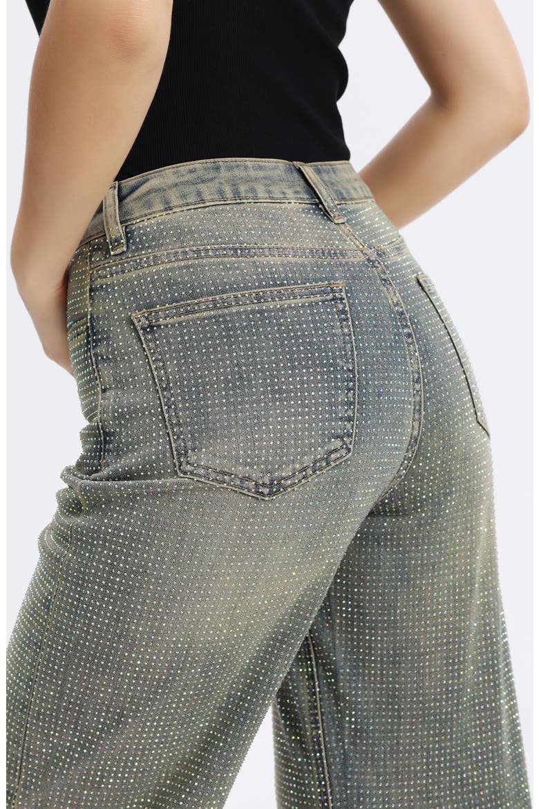 Embellished High Waist Wide Leg Jeans, Alternate, color, GREEN