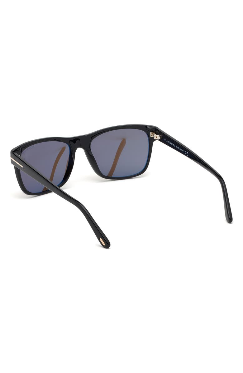 TOM FORD Giulio 57mm Geometric Sunglasses, Alternate, color, Shiny Black / Brown