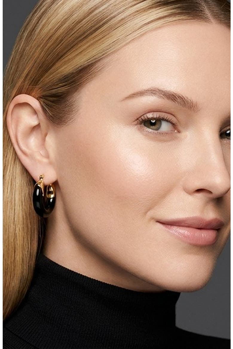 Black Lucite Hoop Earrings, Alternate, color, GOLD